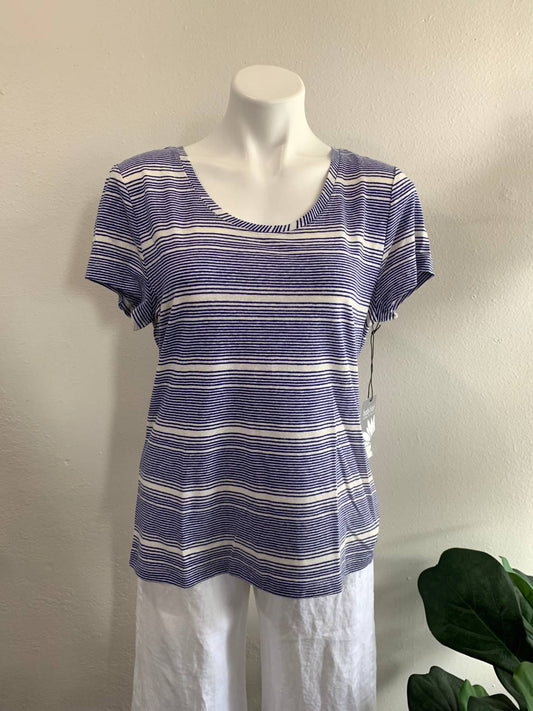 Habitat - Stripe Cap Sleeve Tee - blue - clothing - linen - blend