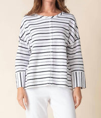 Habitat - Weekend Terry Striped Boxy Crew Neck Pullover Top