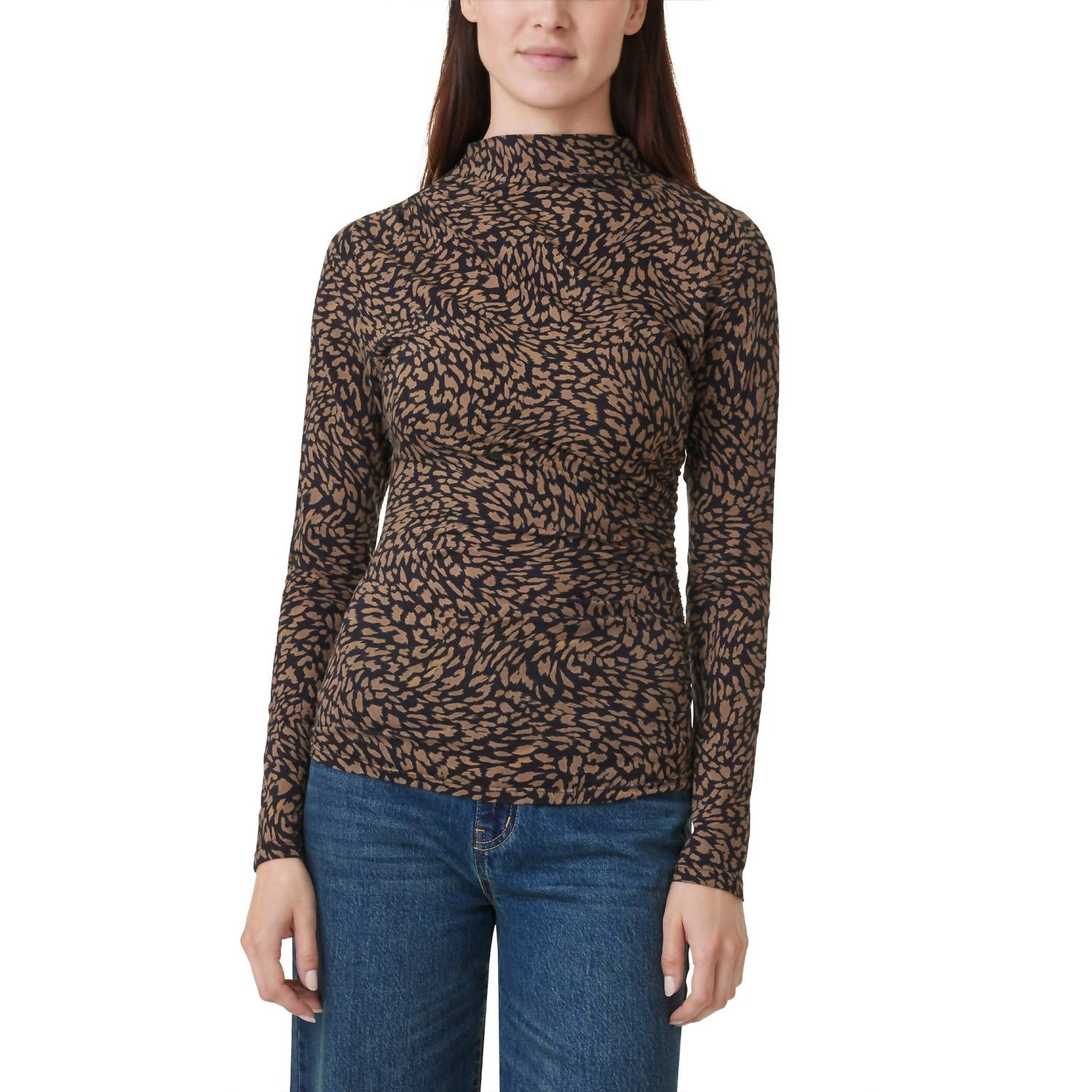 Habitual - Funnel Neck Long Sleeve Top - blouses - brown - clothing