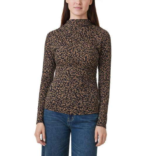 Habitual - Funnel Neck Long Sleeve Top - blouses - brown - clothing