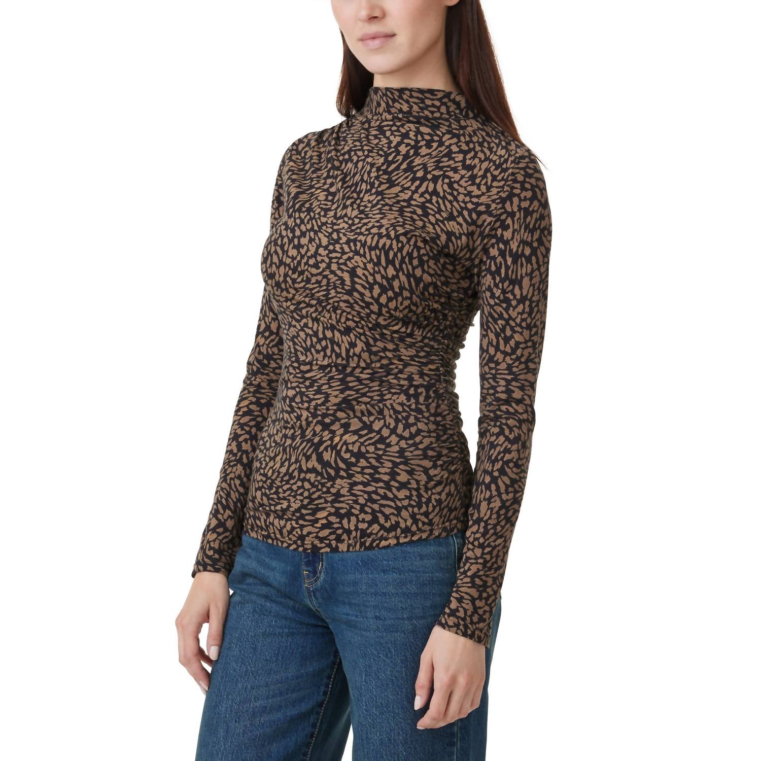 Habitual - Funnel Neck Long Sleeve Top - blouses - brown - clothing