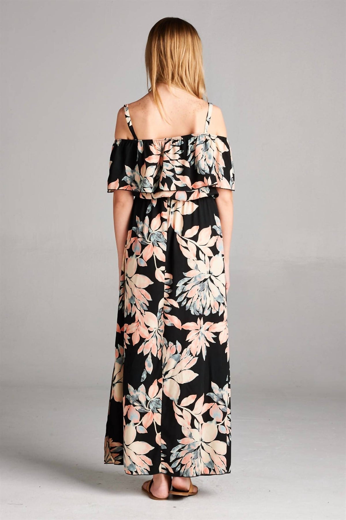 Hailey & Co - Ruffle Neckline Floral Maxi Dress