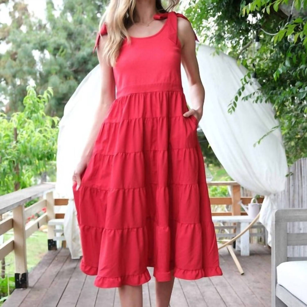 Hailey & Co - Shoulder Tie Tiered Maxi Dress