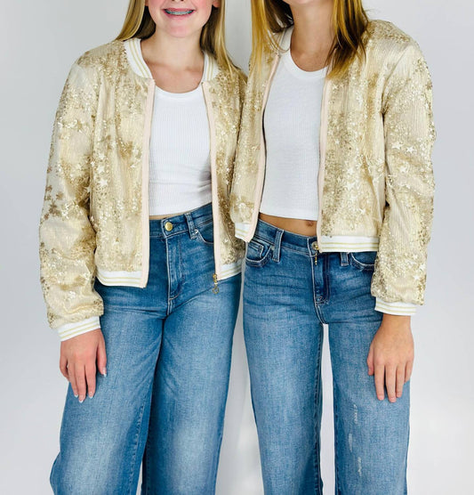 Hannah Banana - Girl's Sequin Embroidered Bomber Jacket - gold - 