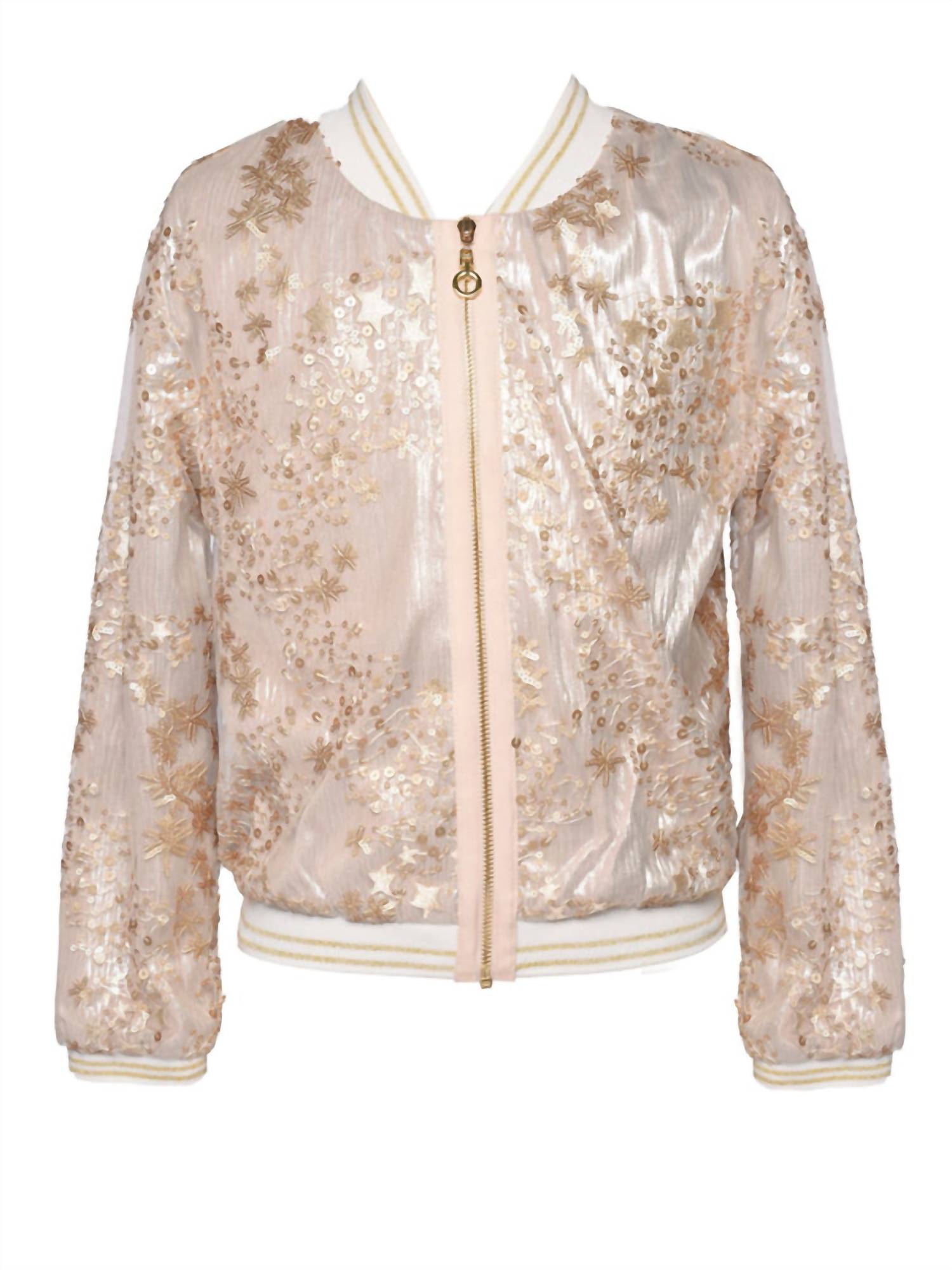 Hannah Banana - Girl's Sequin Embroidered Bomber Jacket - gold - 