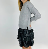 Hannah Banana - Girl's Vegan Leather Tiered Mini Skirt - black - bottoms - clothing