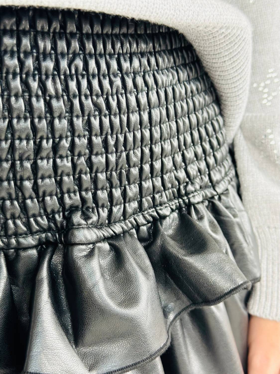 Hannah Banana - Girl's Vegan Leather Tiered Mini Skirt - black - bottoms - clothing
