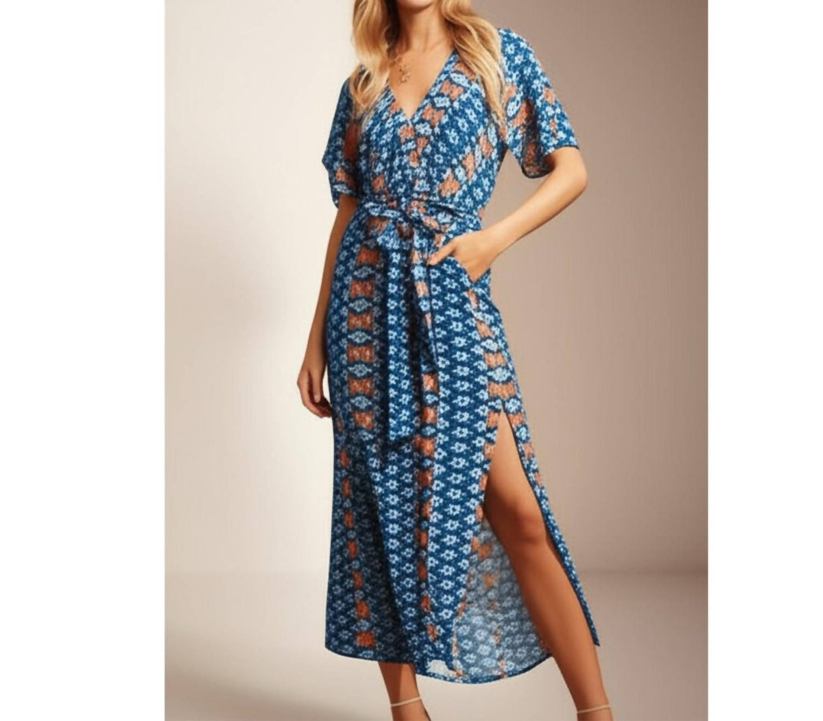 Haptics - Boho Print Surplice Midi Dress