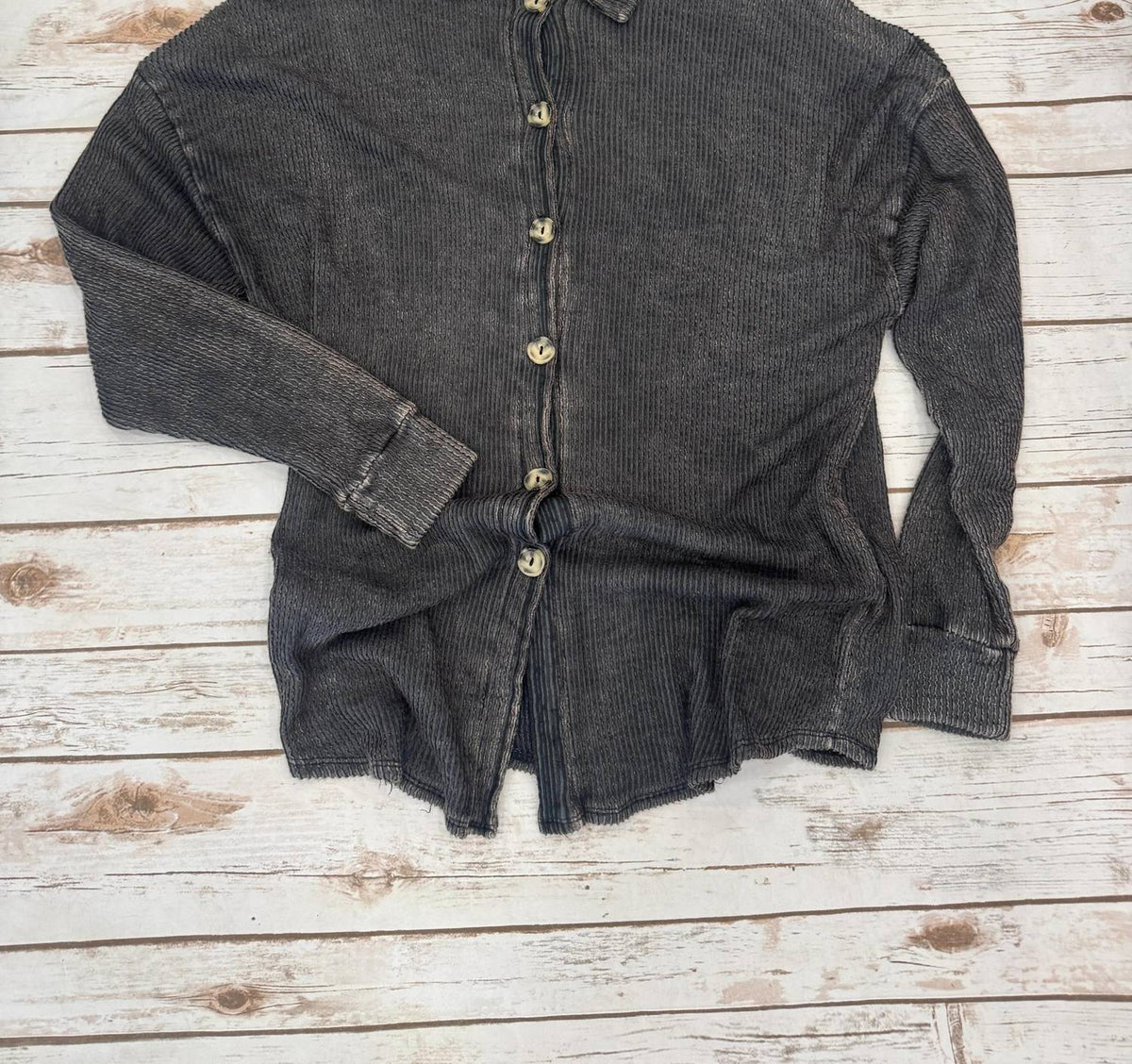 Haptics - Women's Crinkled Button Down Long Sleeve Top