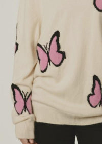 Harden - Butterfly Crew Sweater - beige - clothing - crew