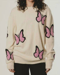 Harden - Butterfly Crew Sweater - beige - clothing - crew