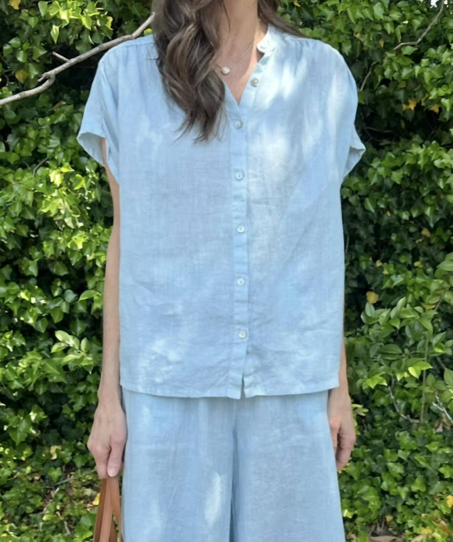 Haris Cotton - Linen Shirt - blue - button - down - shirts - clothing
