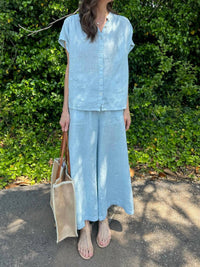 Haris Cotton - Linen Shirt - blue - button - down - shirts - clothing