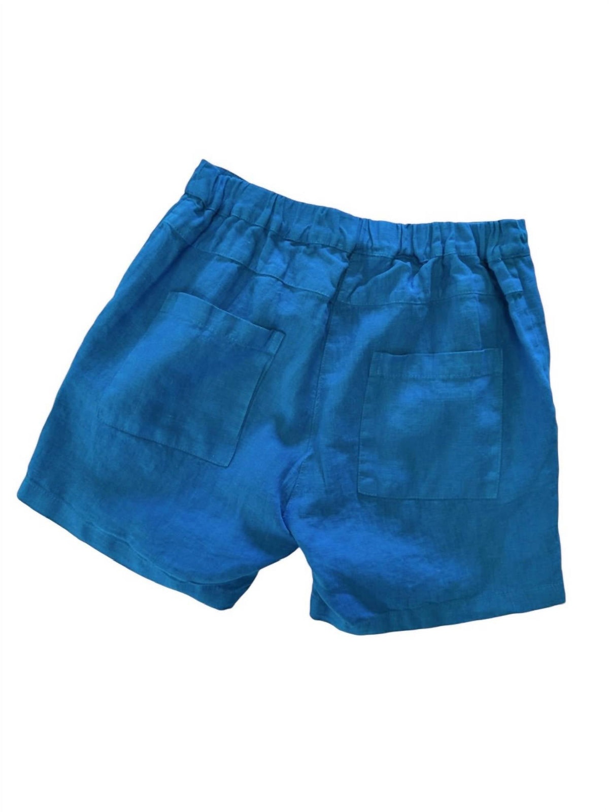 Haris Cotton - Women's Solid Linen Shorts With Elastic Band - blue - clothing - high - waist