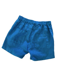 Haris Cotton - Women's Solid Linen Shorts With Elastic Band - blue - clothing - high - waist