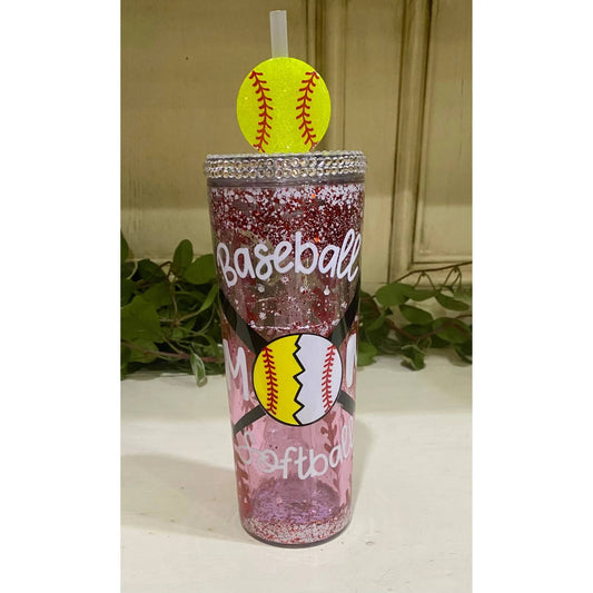 Harris Girls & Co. - Baseball Softball Mom Glitter Tumbler With Rhinestone Lid & Straw Topper - dining - home - thermoses