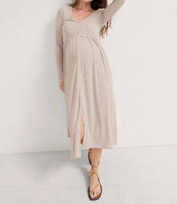 Hatch - The Softest Rib Nursing Maxi Dress - brown - clothing - dresses