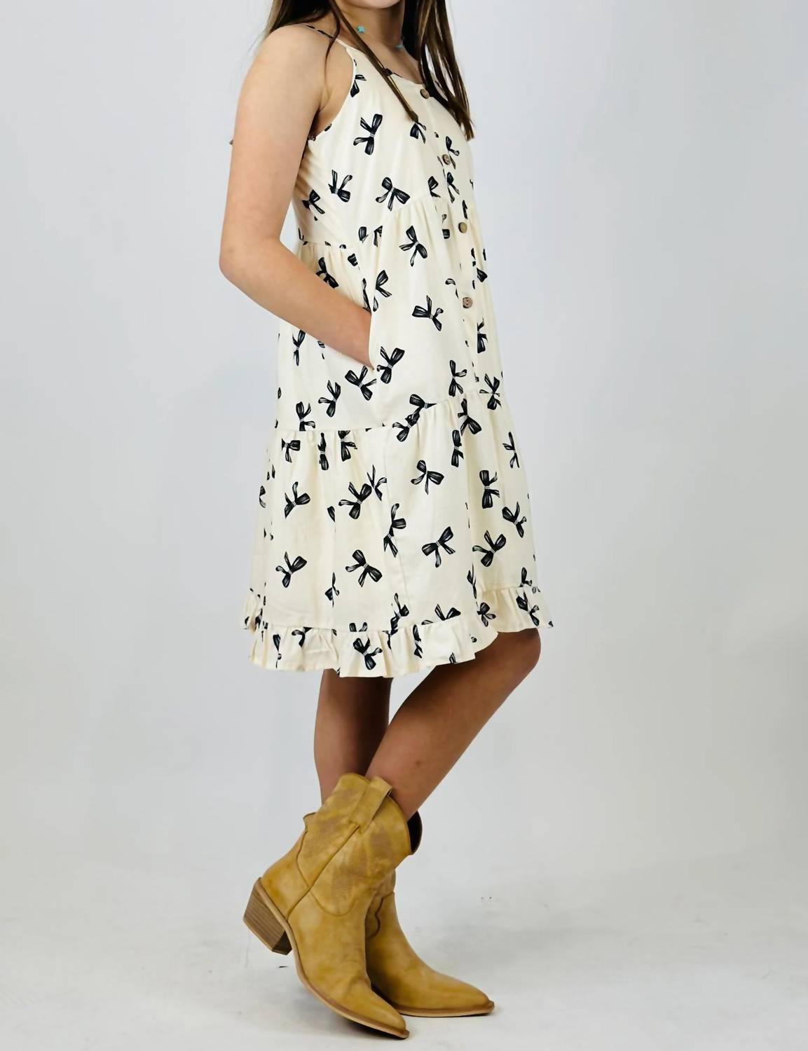 Hayden Girls - Girl's Bella Bow Dress - beige - casual - clothing