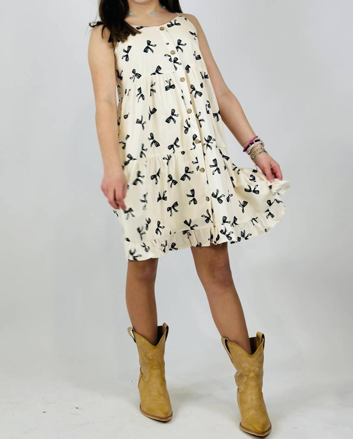 Hayden Girls - Girl's Bella Bow Dress - beige - casual - clothing