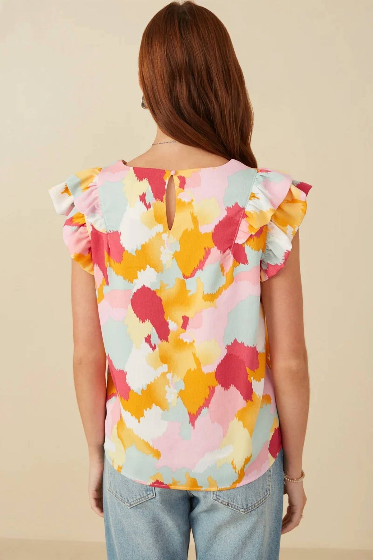 Hayden La - Jolene Abstract Ruffle Tank Top
