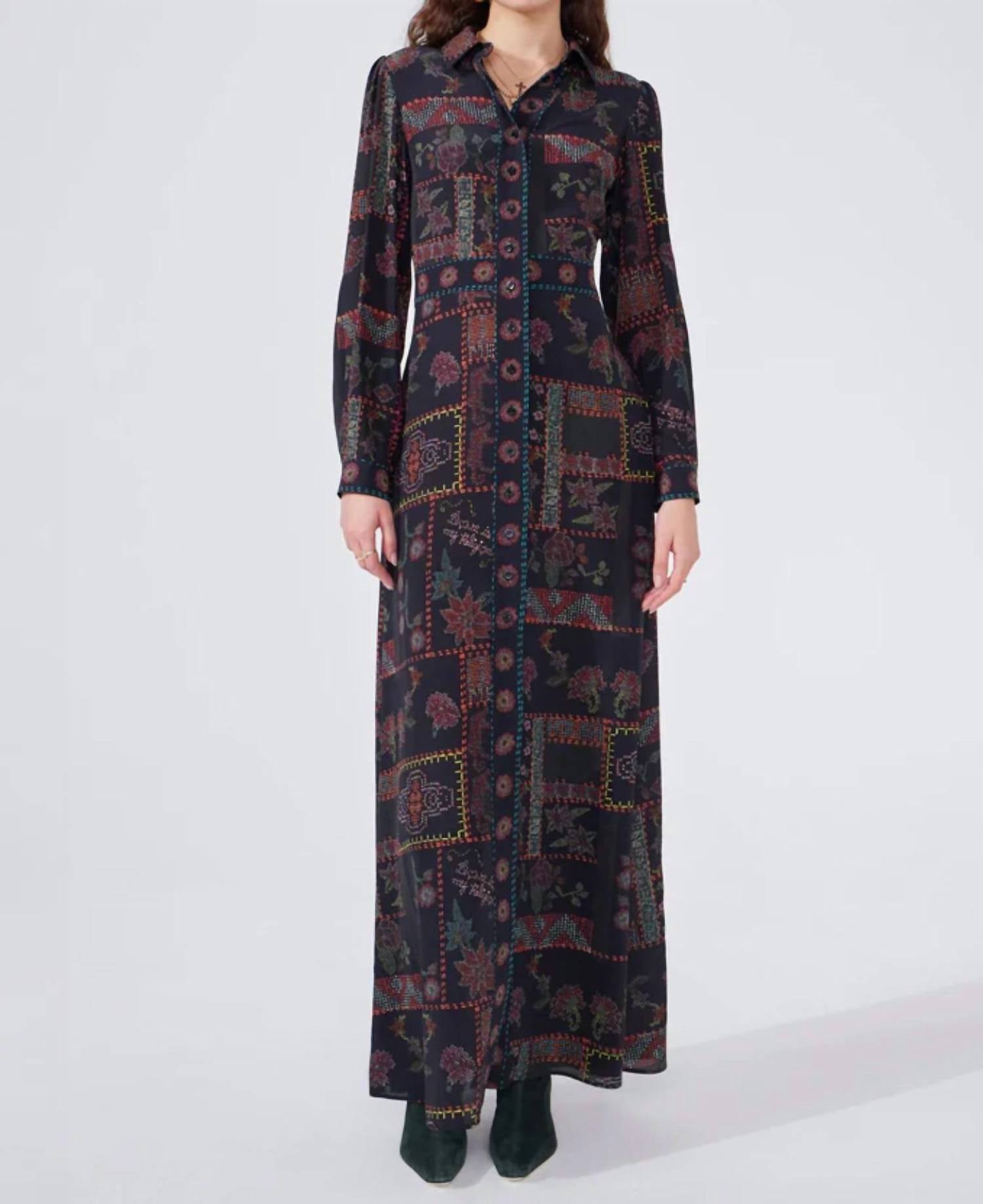 Hayley Menzies - Aida Long Sleeve Silk Maxi Dress - black - clothing - dresses