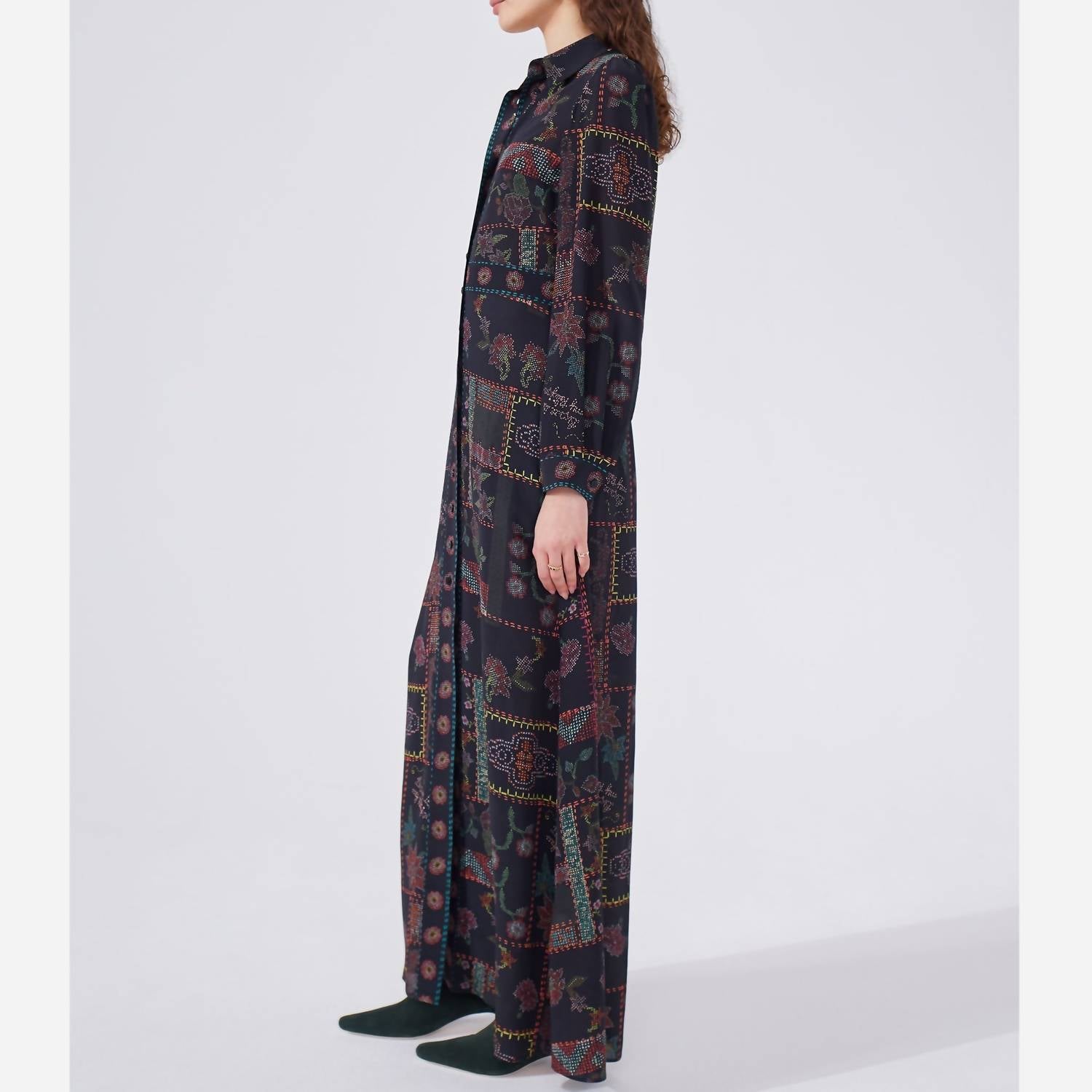 Hayley Menzies - Aida Long Sleeve Silk Maxi Dress - black - clothing - dresses