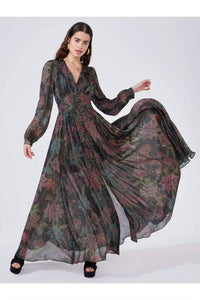 Hayley Menzies - Zina Printed Metallic - silk Maxi Dress - black - clothing - dresses