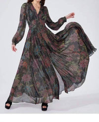 Hayley Menzies - Zina Printed Metallic - silk Maxi Dress - black - clothing - dresses