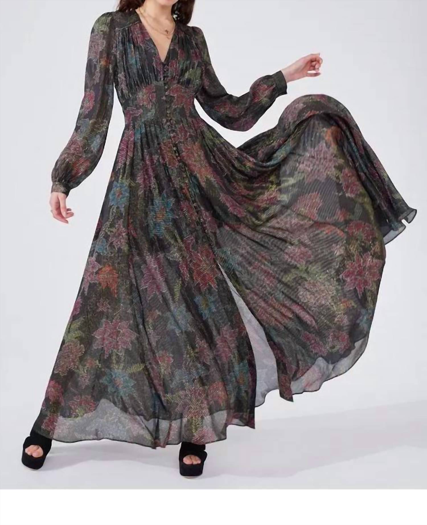 Hayley Menzies - Zina Printed Metallic - silk Maxi Dress - black - clothing - dresses
