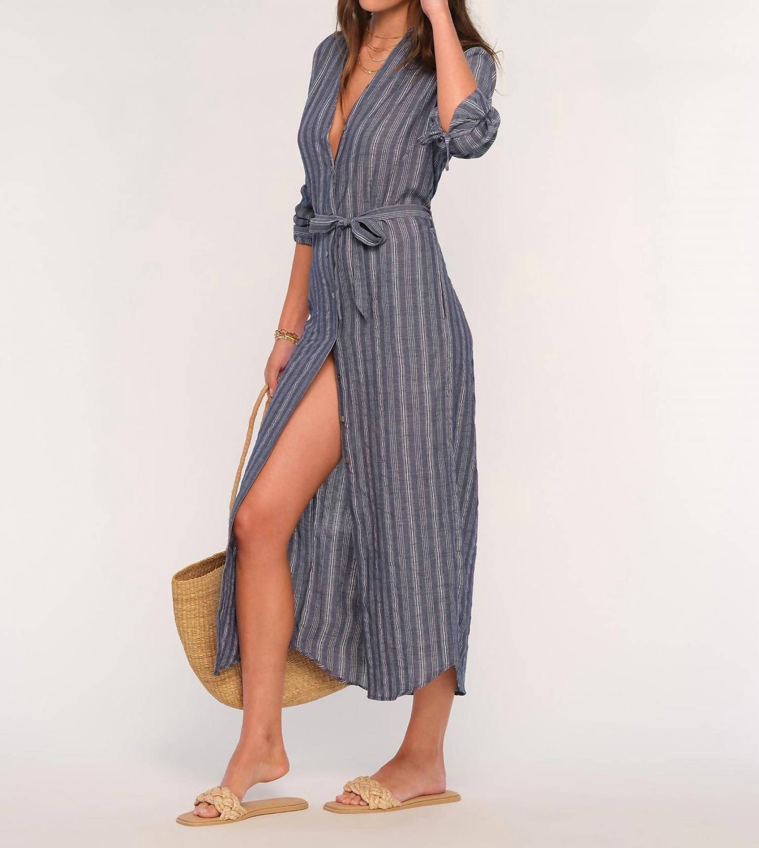 Heartloom - Bardot Midi Dress - blue - clothing - cotton - blend