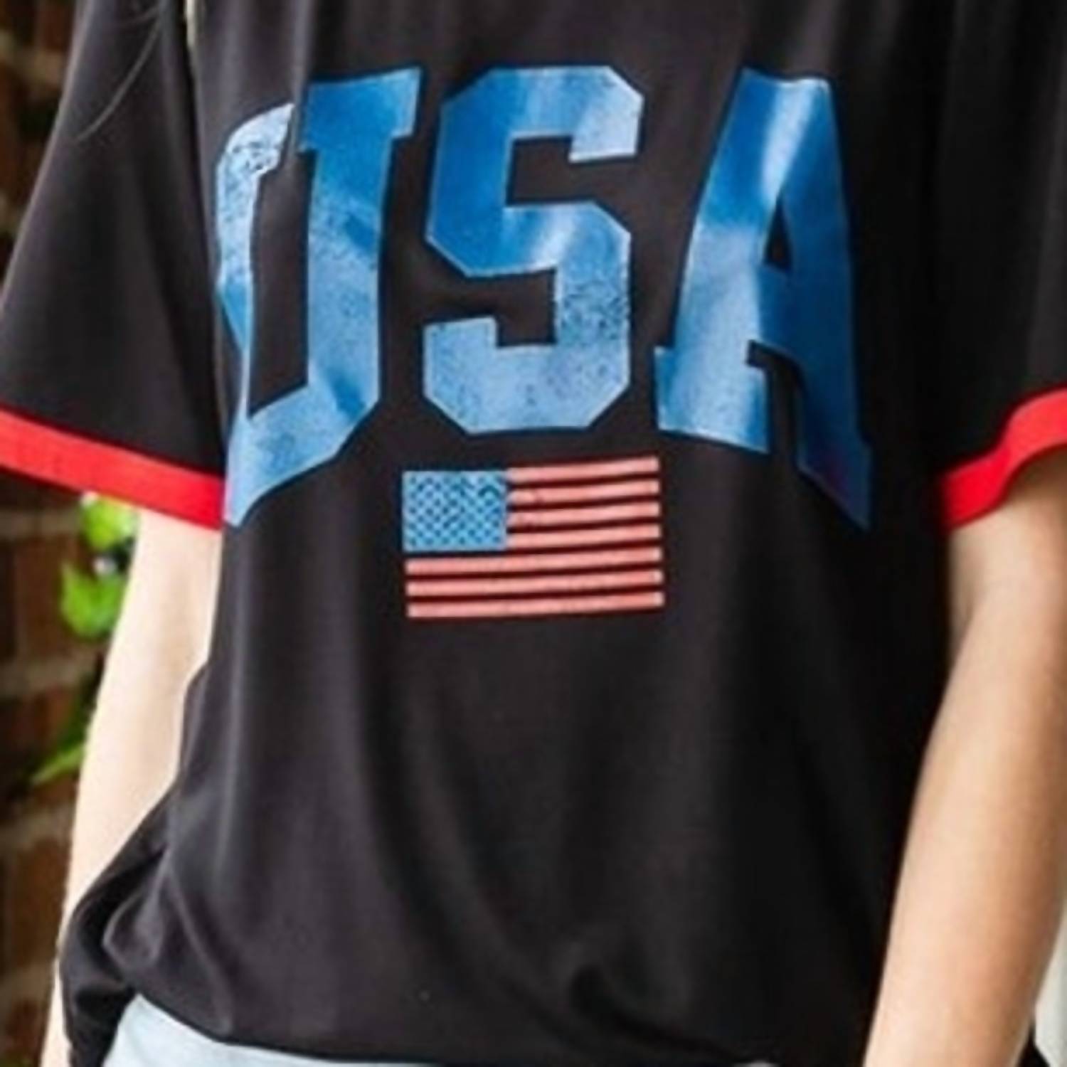 Heimish Usa - Americana Patriotic Flag Theme USA Short Sleeve Top Black - black - clothing - graphic