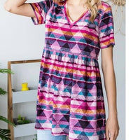 Heimish Usa - Aztec Short Sleeve V - neck Top - blouses - clothing - geometric