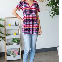 Heimish Usa - Aztec Short Sleeve V - neck Top - blouses - clothing - geometric