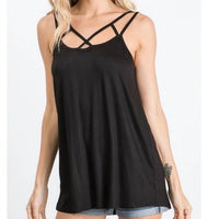 Heimish Usa - Crisscross Neck Solid Camisole Top - black - camisoles - clothing