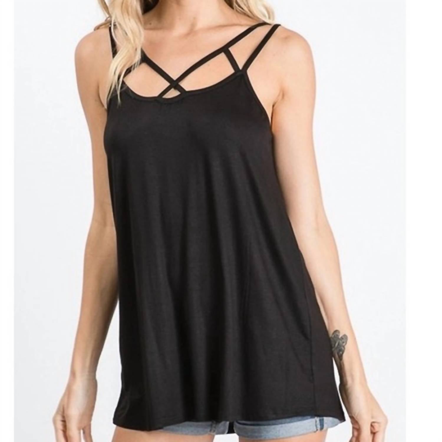 Heimish Usa - Crisscross Neck Solid Camisole Top - black - camisoles - clothing