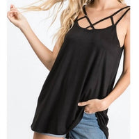 Heimish Usa - Crisscross Neck Solid Camisole Top - black - camisoles - clothing