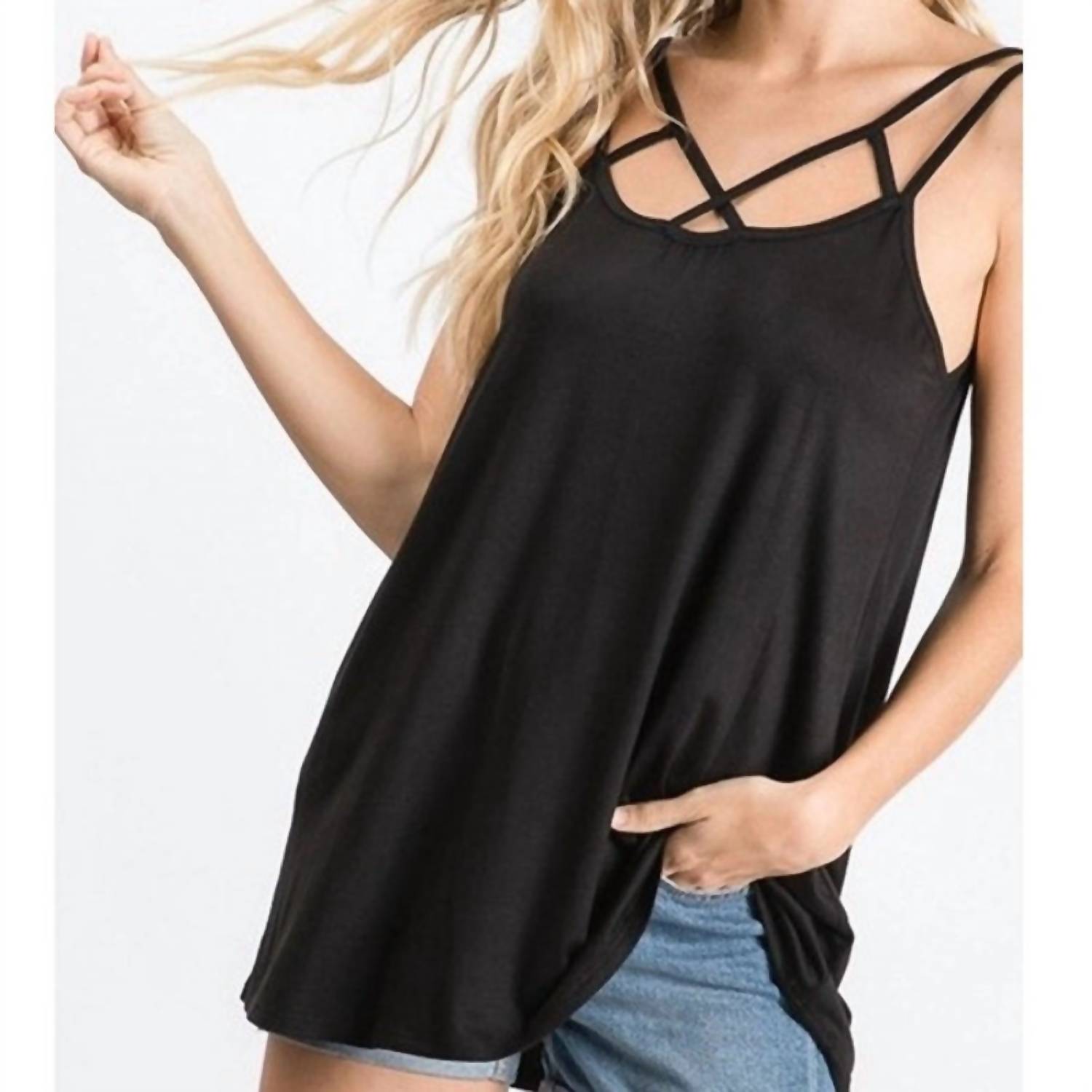 Heimish Usa - Crisscross Neck Solid Camisole Top - black - camisoles - clothing