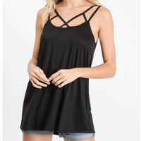 Heimish Usa - Crisscross Neck Solid Camisole Top - black - camisoles - clothing
