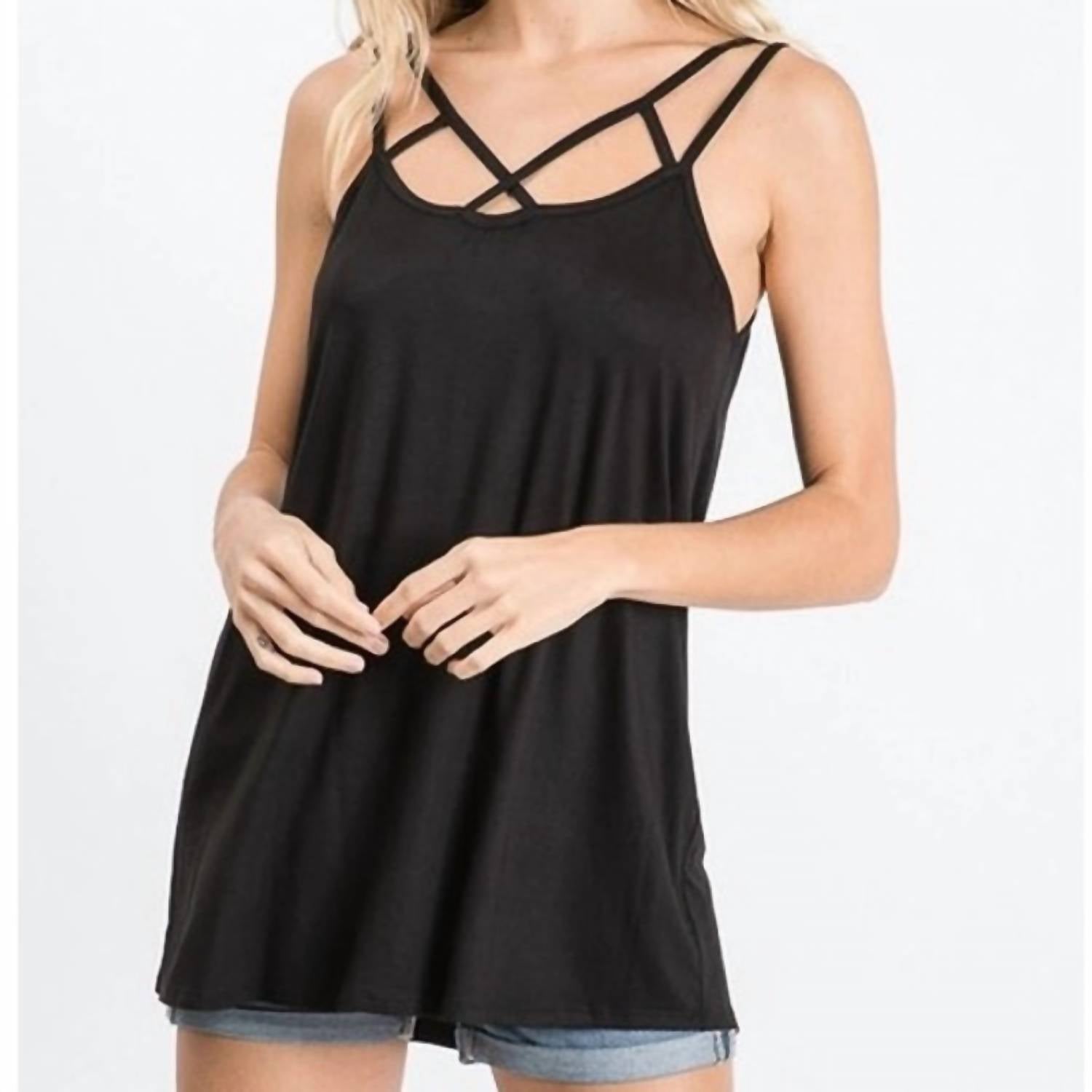 Heimish Usa - Crisscross Neck Solid Camisole Top - black - camisoles - clothing