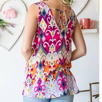 Heimish Usa - Flare V - neck Top With Self Tie Back - blouses - clothing - patterned