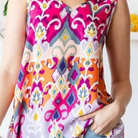 Heimish Usa - Flare V - neck Top With Self Tie Back - blouses - clothing - patterned