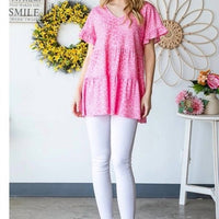 Heimish Usa - Leopard Tiered Short Sleeve Top - animal - blouses - clothing