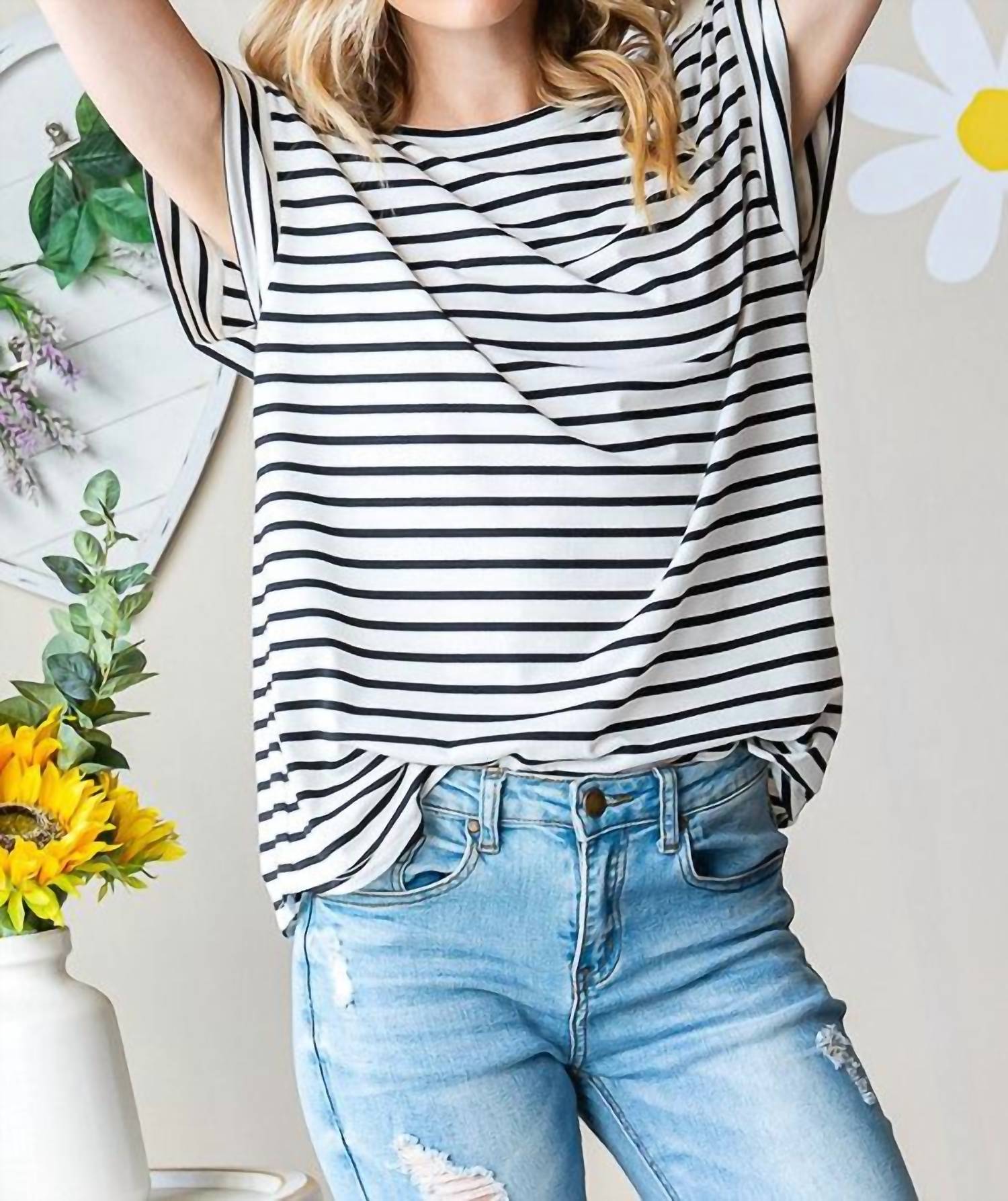 Heimish Usa - Striped Cap Sleeve Top - black - blouses - clothing