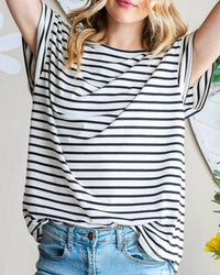 Heimish Usa - Striped Cap Sleeve Top - black - blouses - clothing