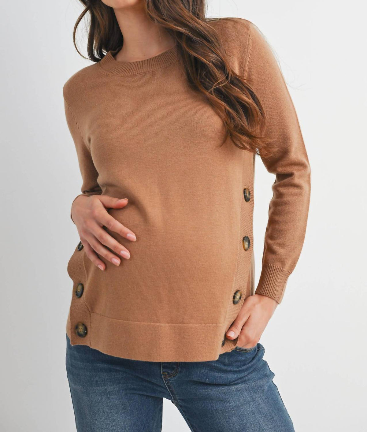 Hello Miz - Button Side Maternity Nursing Pullover Sweater