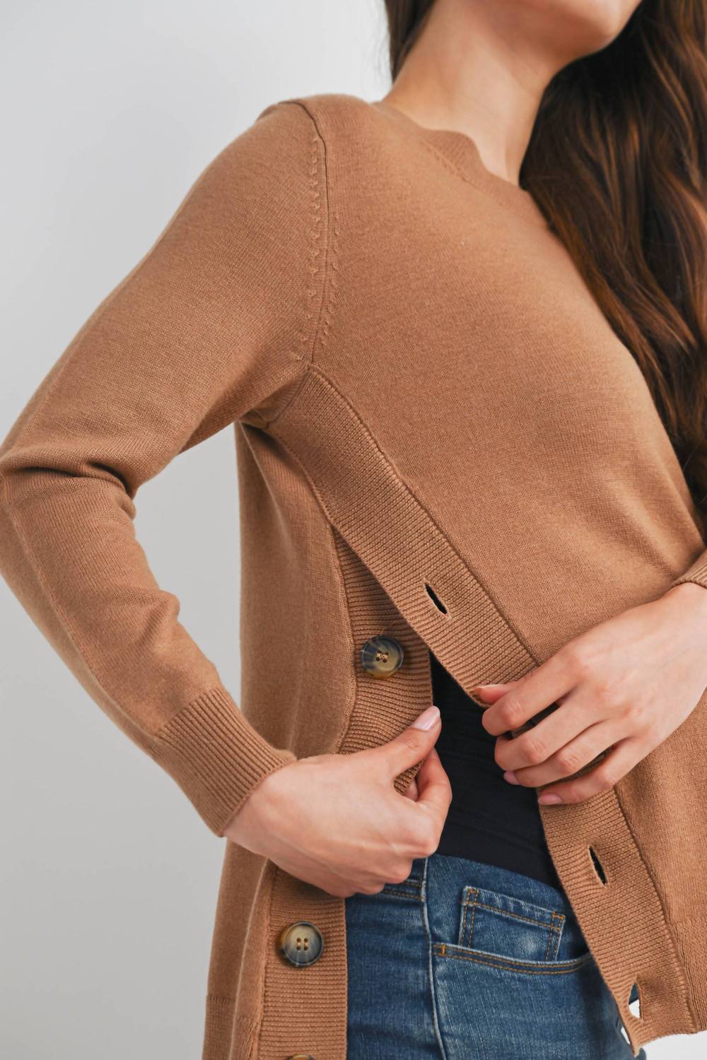 Hello Miz - Button Side Maternity Nursing Pullover Sweater