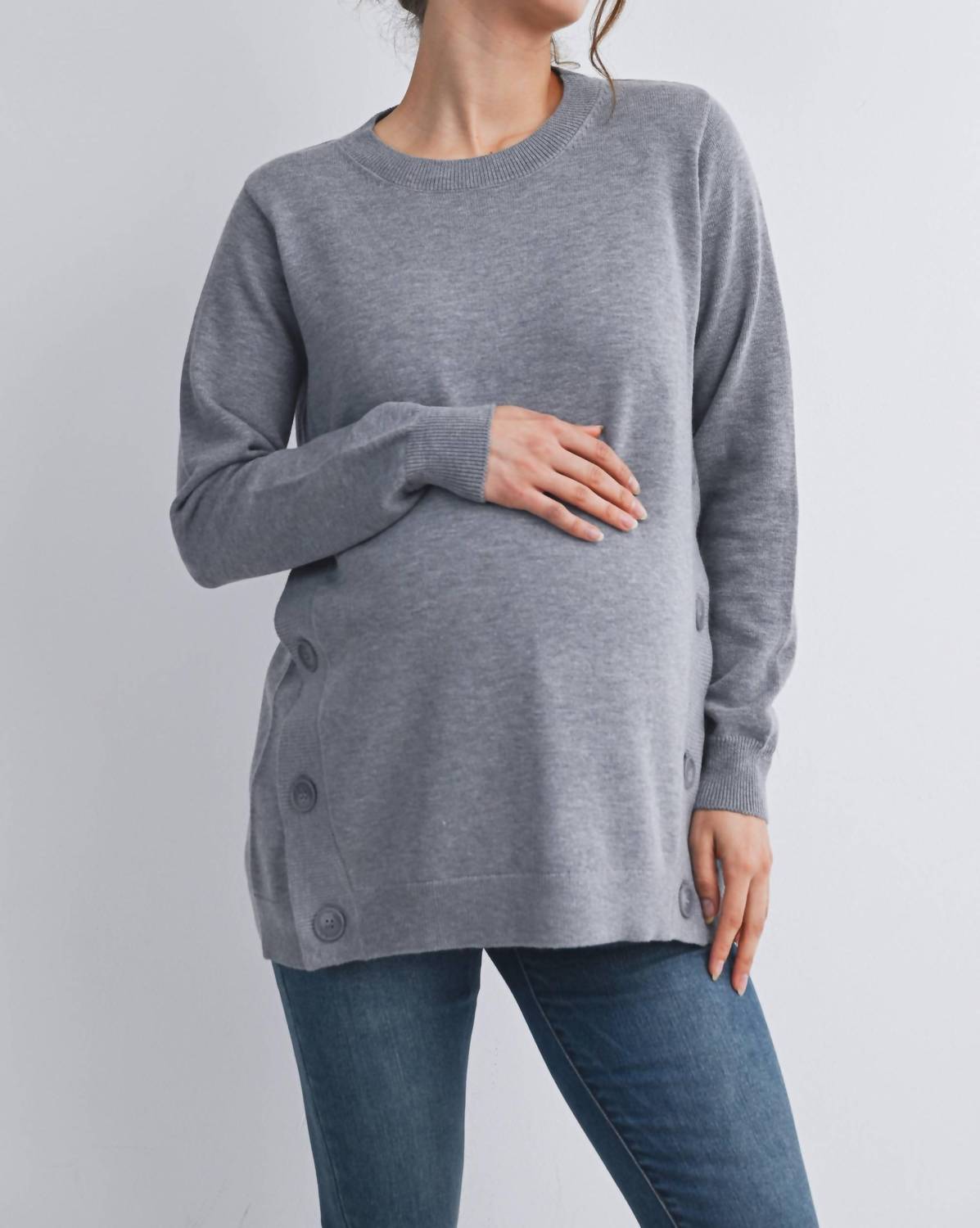 Hello Miz - Button Side Maternity Nursing Pullover Sweater