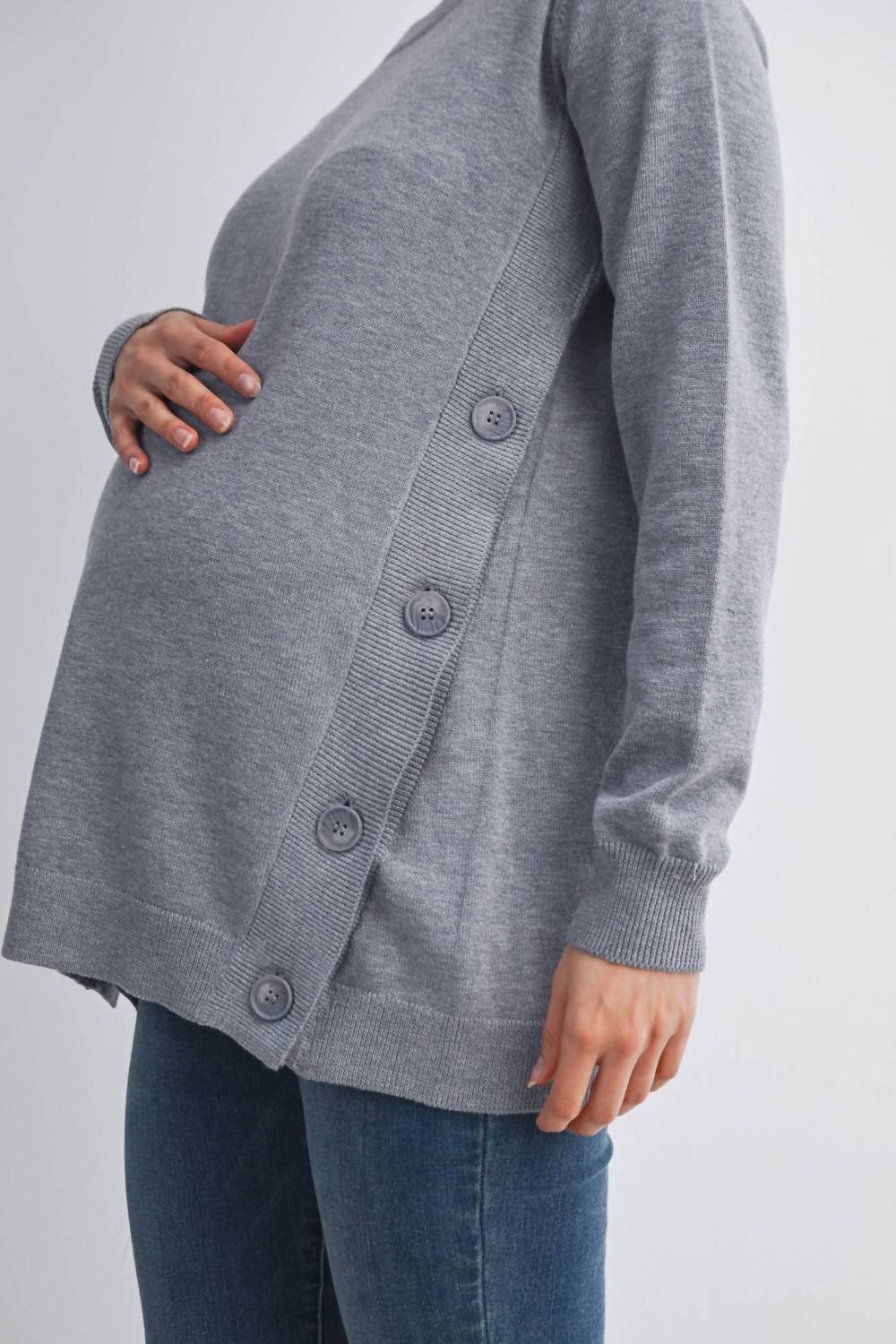 Hello Miz - Button Side Maternity Nursing Pullover Sweater