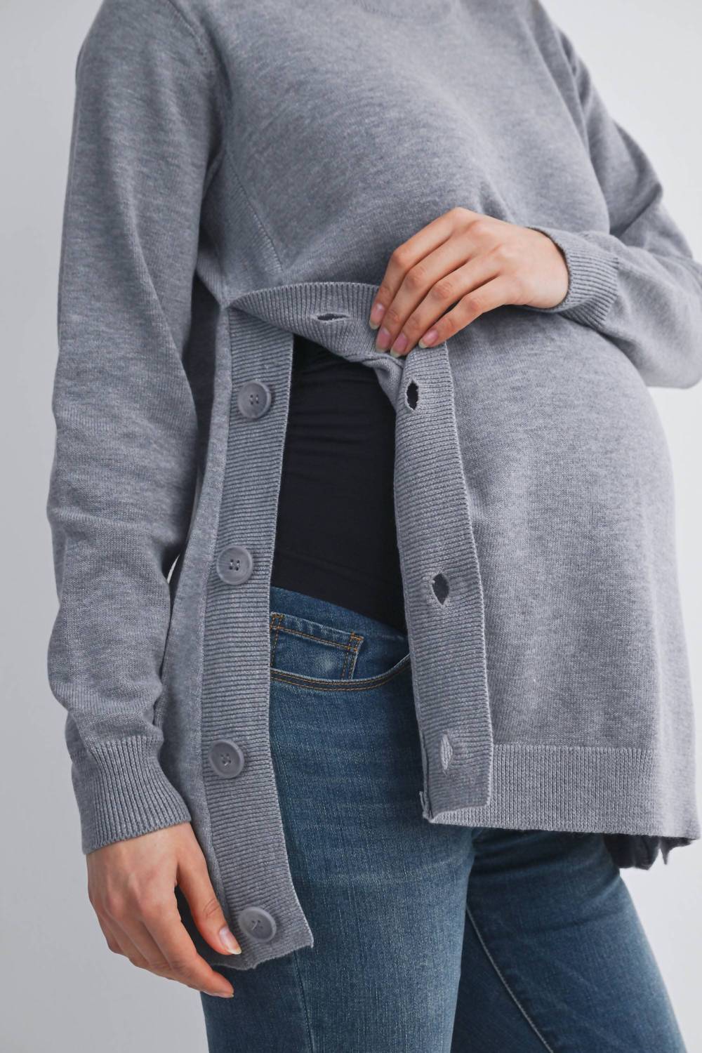 Hello Miz - Button Side Maternity Nursing Pullover Sweater
