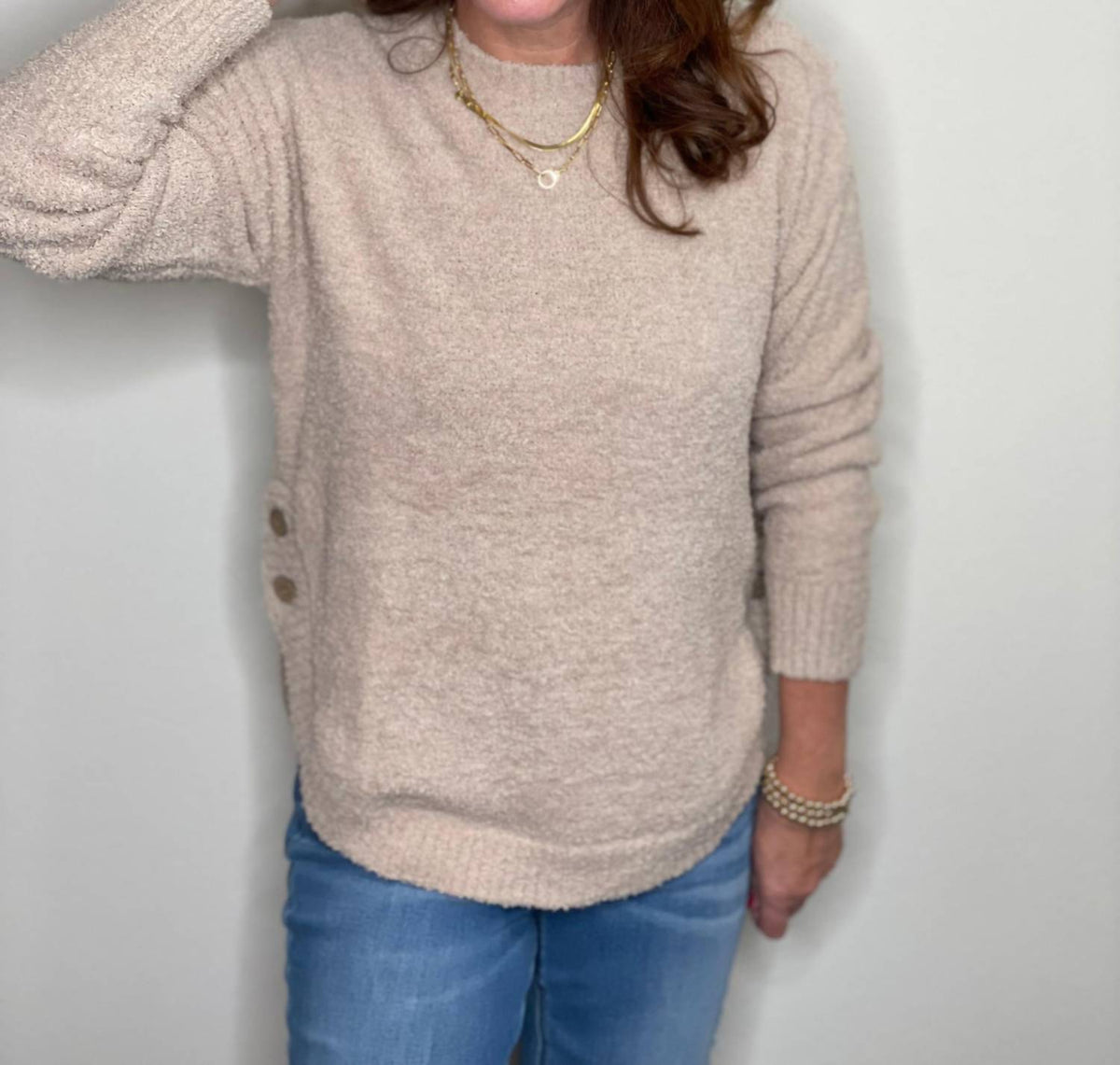 Hello Nite - Plush Side Button Crew Top